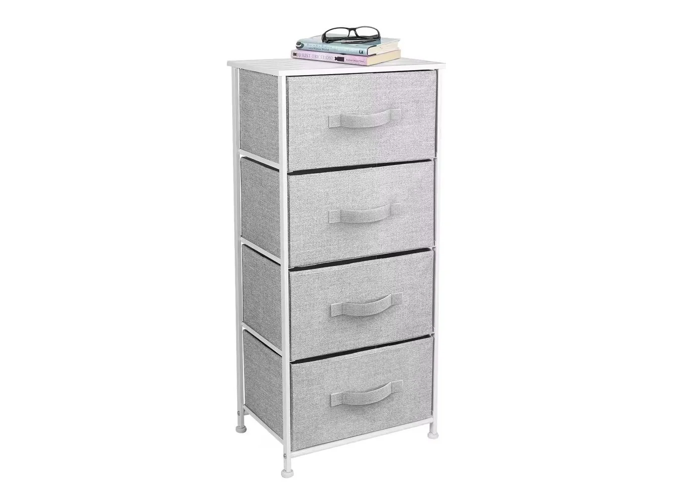 **Sorbus - Nightstand with 4 Drawers, Bedside Furniture & Night Stand Dresser with Steel Frame, Wood Top, Fabric Bins - White**