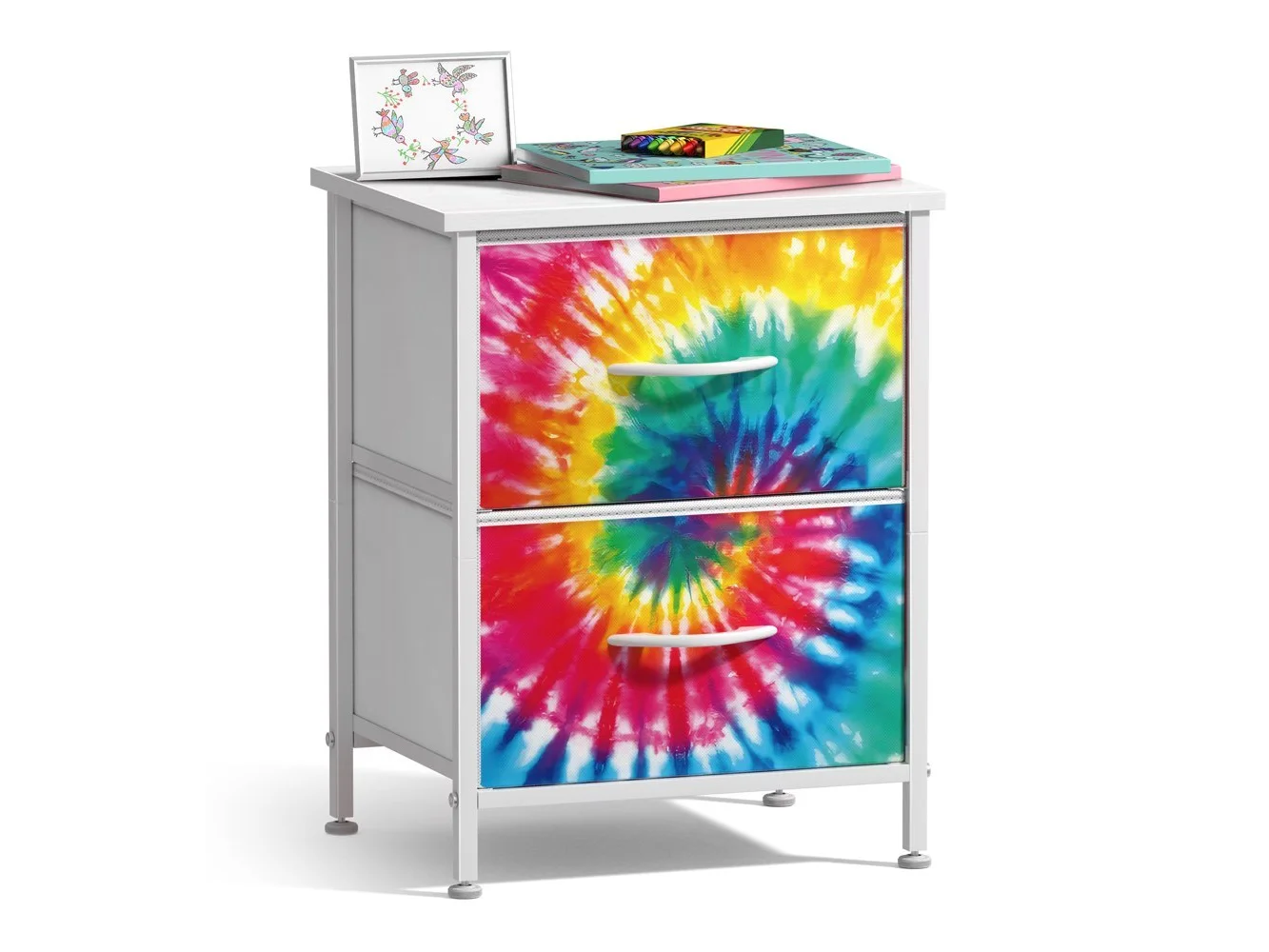 **Sorbus - Nightstand with 2 Drawers - Steel Frame, Wood Top &Fabric Bins -Home, Bedroom, Office &College Dorm, Kids Bedside - Multicolor 3**
