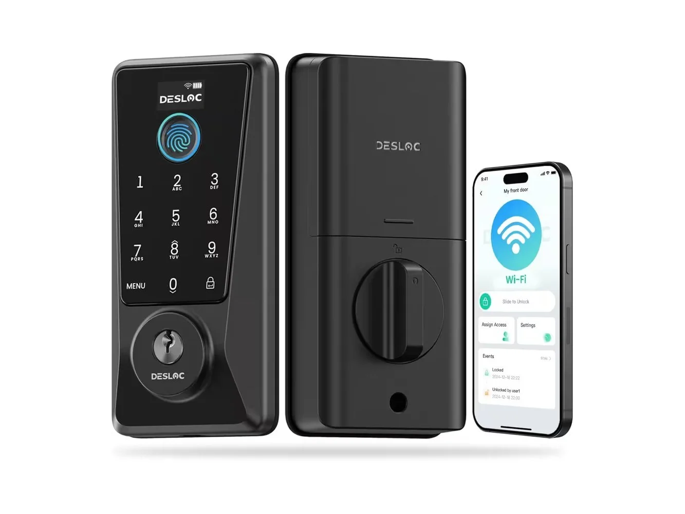 **DESLOC - D110 Plus Wi-Fi Smart Lock, Fingerprint Keyless Deadbolt, No Bridge, Remotely App Control - Black**