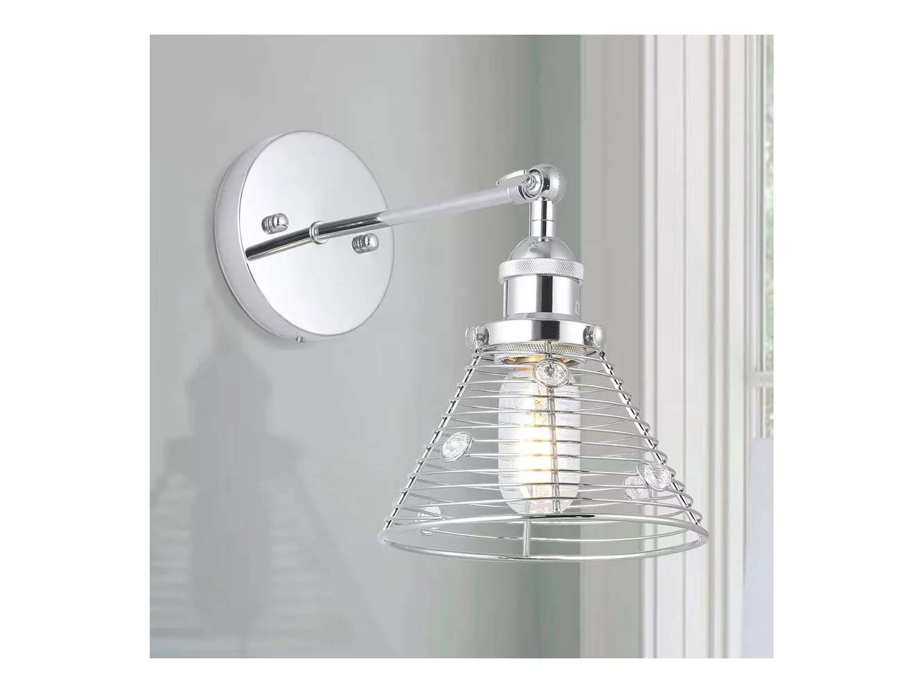 **Parrot Uncle - 11" Modern Crystal Open Shade Wall Light - Chrome**