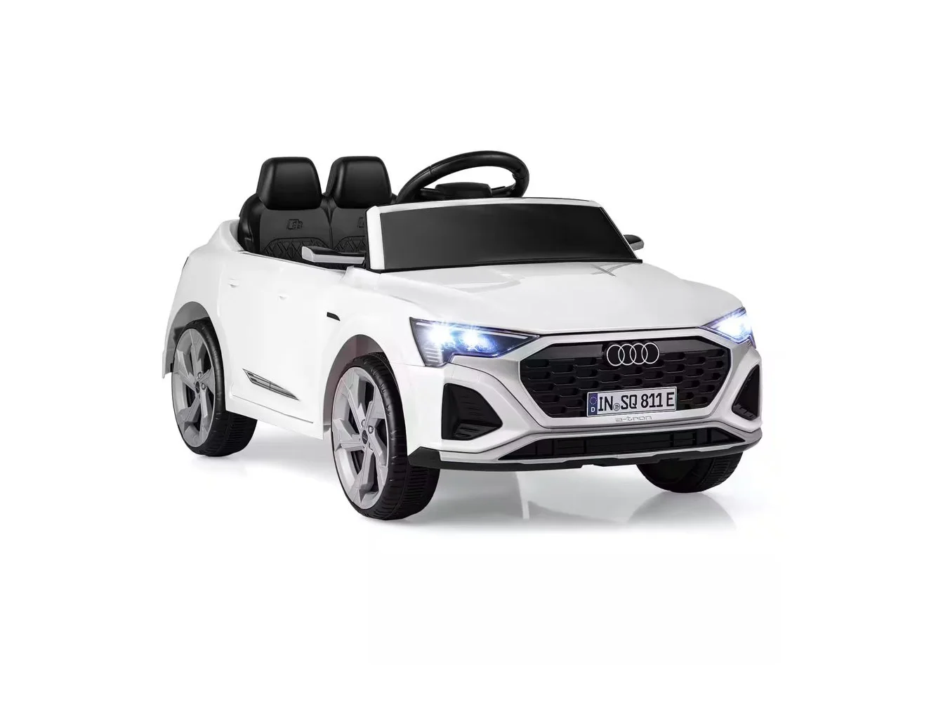 **Costway - 12V Kids Ride On Car w/Remote Control 4 Wheels Suspension 3 Speeds LED Headlight - White**