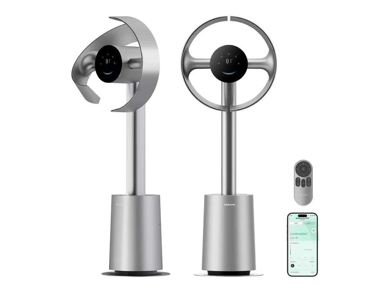 **Dreame - Bladeless Circulation Fan, 270° Spatial Airflow, 59ft/s Velocity, 10 Speeds 3 Modes, Temperature-Adaptive, MF10**
