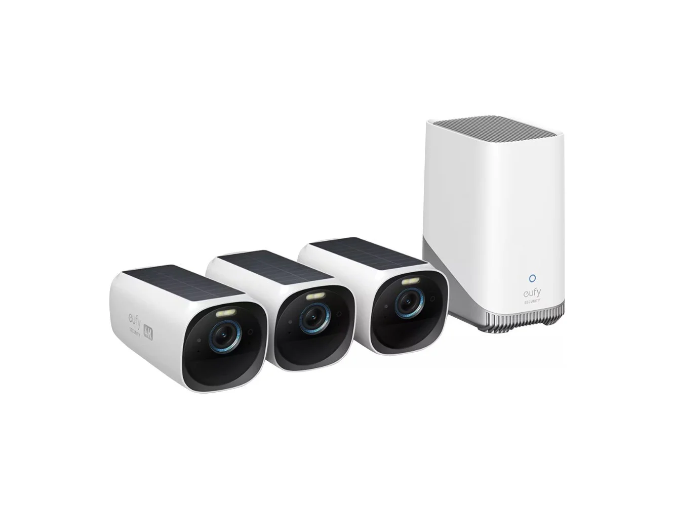 **eufy - eufyCam 3, 3-Outdoor Wireless 4K Solar Powered Security Cameras with HomeBase 3 - White**