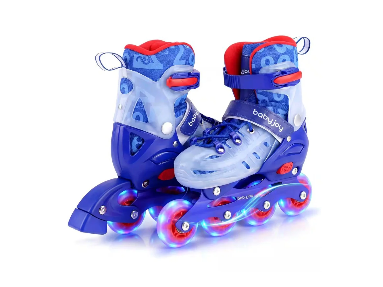 **Costway - Kids Inline Skates for Boys Girls, 4-Size Adjustable Illuminating Roller Skates - Blue**