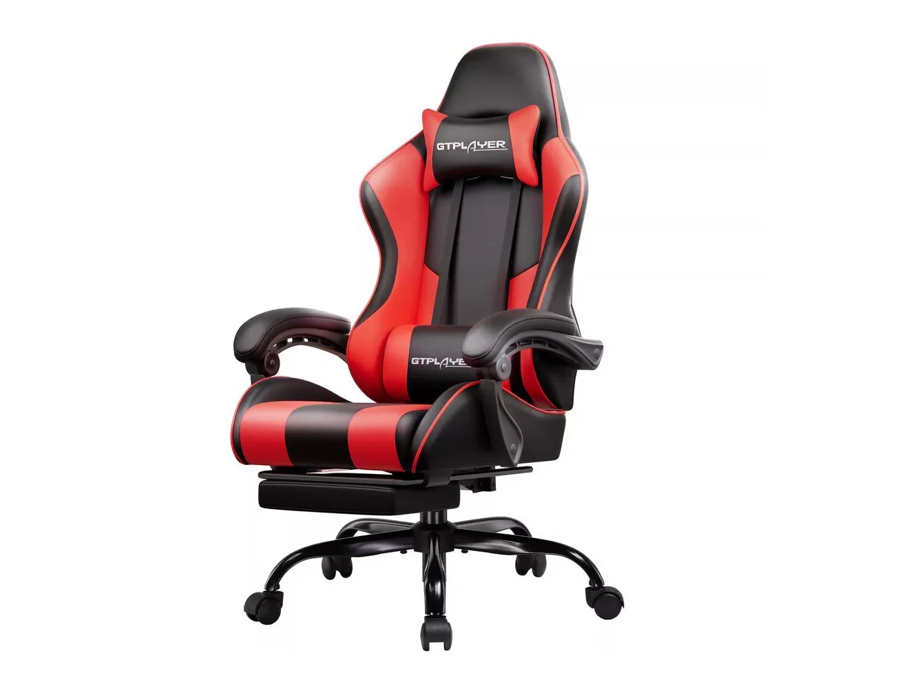 **GTPlayer - Gaming Chair Faux Leather Height Adjustable Computer Chair with Footrest and Headrest - Red**