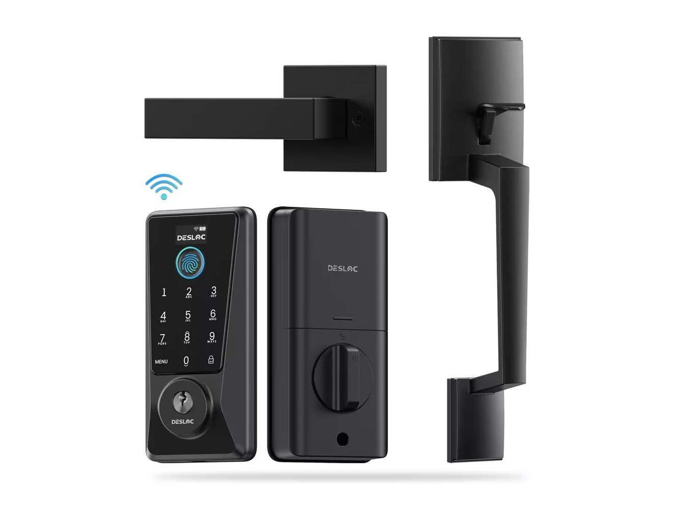 **DESLOC - D110 Plus WiFi Smart Door Lock with Handle, Smart Keypad Deadbolt with APP Control and Fingerprint for Front Door - Black**