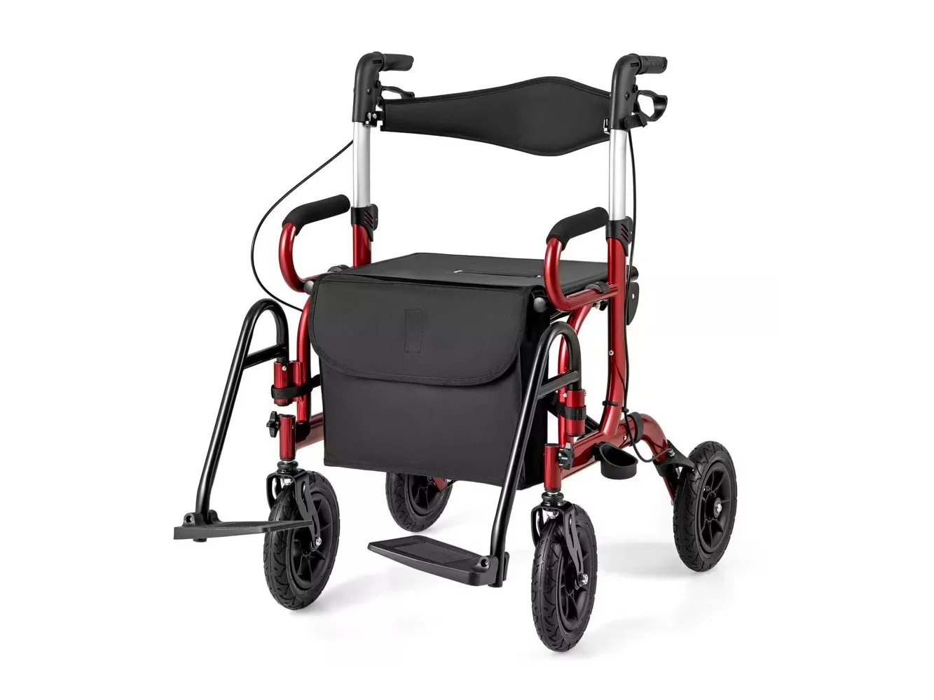 **Costway - 2-in-1 Rollator Walker for Seniors with Seat 9" Pneumatic Tires for All Terrain - Red**