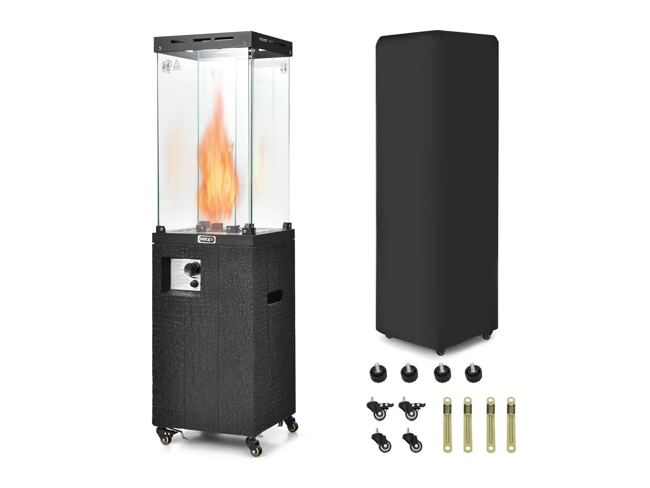 **Costway - 41,000 BTU Propane Patio Heater Glass Tube Standing Gas Heater w/ Cover Wheels - Black**
