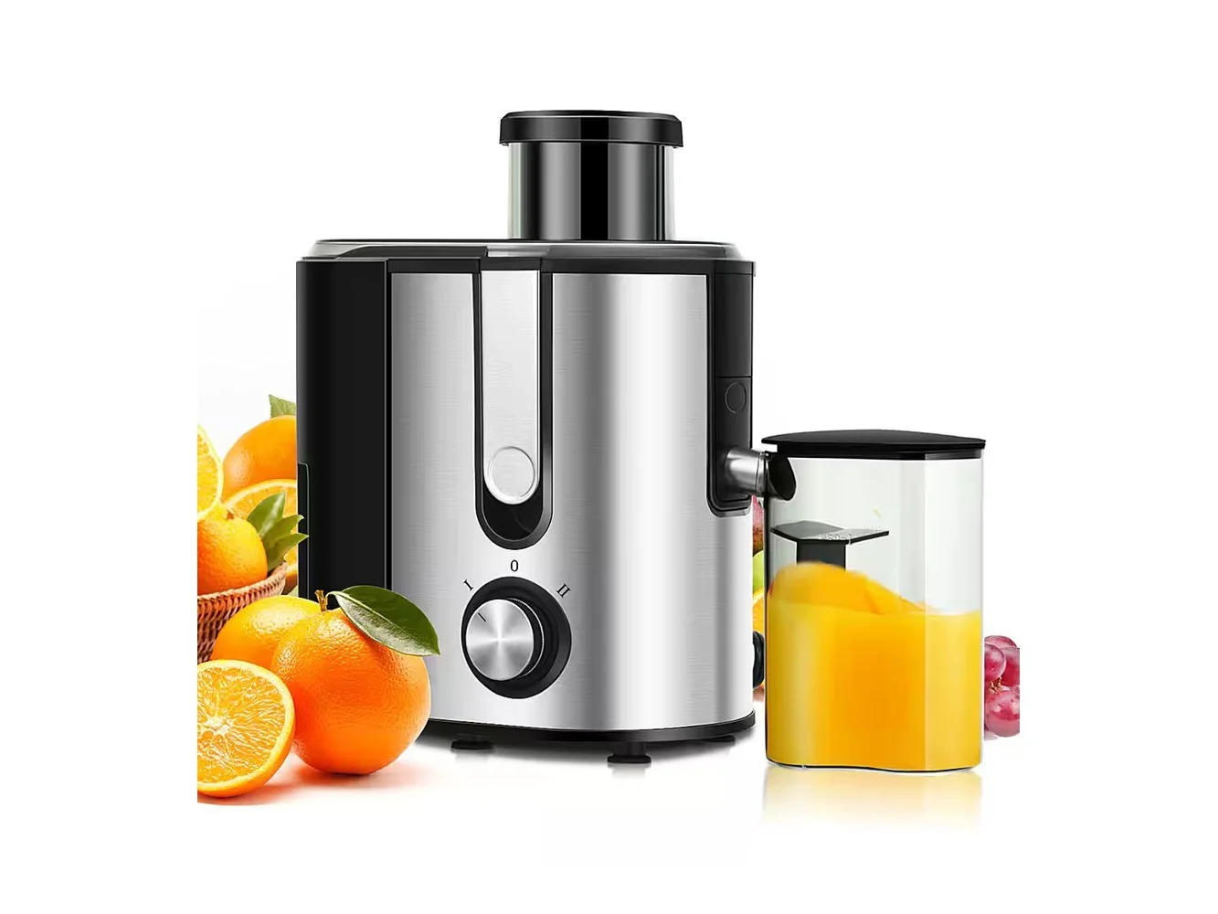 **Costway - Juicer Machine Juicer Extractor Dual Speed w/ 2.5'' Feed Chute - Silver/Black**