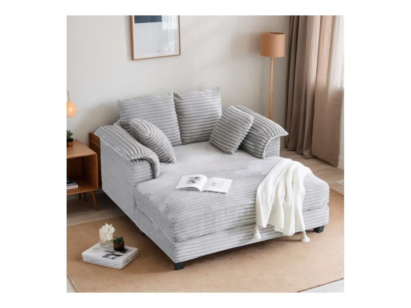 **Winado - 55.9"W Γ 59.4"D Γ 33.9"H Oversized Corduroy Chaise Sofa Recliner Bed Chaise Lounge Chair Upholstered Comfy Sleeper Couch - Gray**