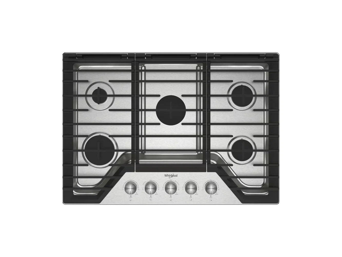 **Whirlpool - 30 in. Wide 5 burners Built-In Gas Cooktop with EZ-2-Lift Hinged Cast-Iron Grates - Stainless Steel**
