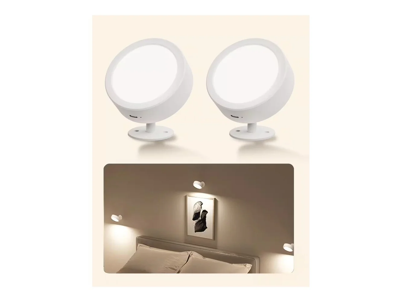 **EZVALO - 2 Pack Rotation Dimmable Cordless Wall Mounted Light LED Wall Sconce Smart Recessed Lighting with Remote-3 Temps - White**
