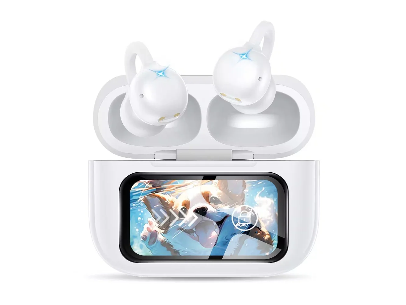 **Trigiz - Open-Ear Wireless Clip-On Earbuds with Touch Screen, 60H Playtime, Bluetooth 6.0, IPX7 Waterproof, Secure Fit for Runnig - White**
