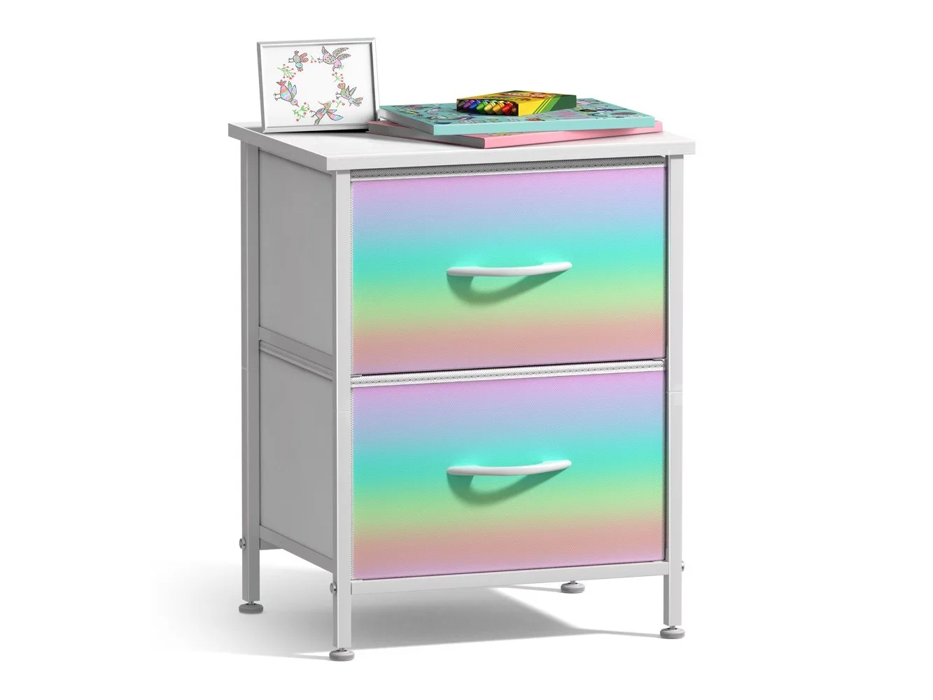 **Sorbus - Nightstand with 2 Drawers - Steel Frame, Wood Top &Fabric Bins -Home, Bedroom, Office &College Dorm, Kids Bedside - Multicolor 1**