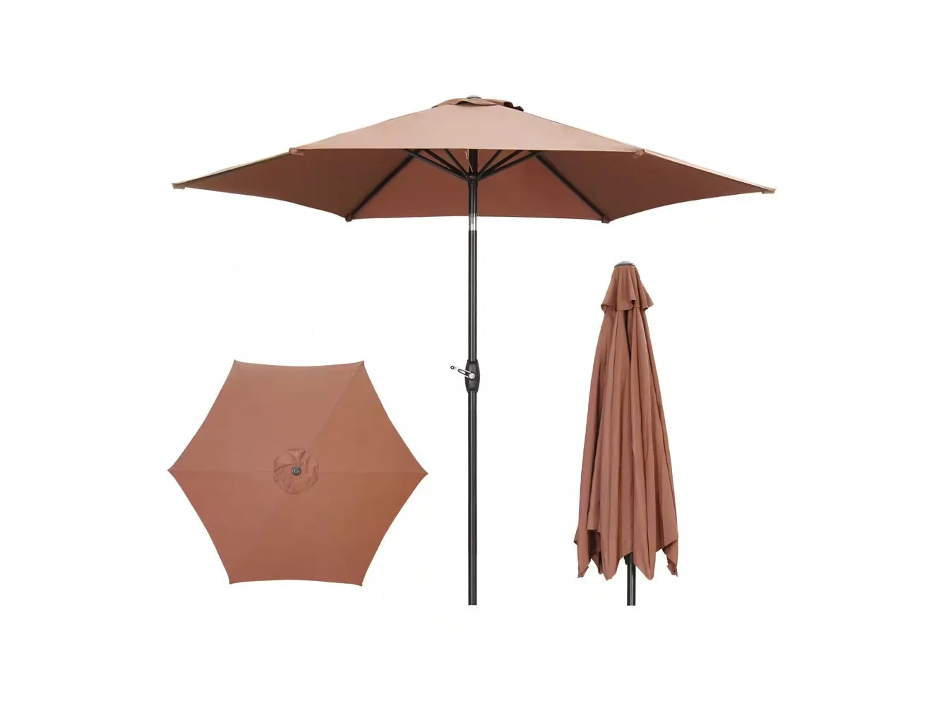 **Ainfox - 9ft Patio Umbrella Outdoor Market Umbrella UV Protection Sturdy Frame W/Easy Crank - Coffee**