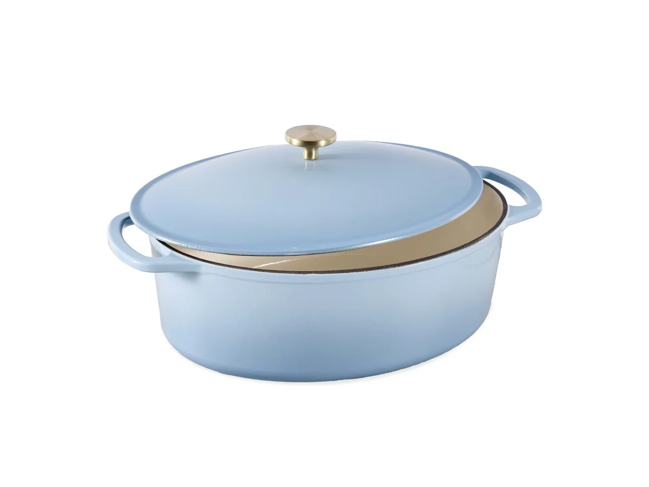 **Best Choice Products - Oval 7.5 Quart Cast-Iron Dutch Oven, Heavy-Duty w/ Enamel, Side Handles - Cornflower Blue**
