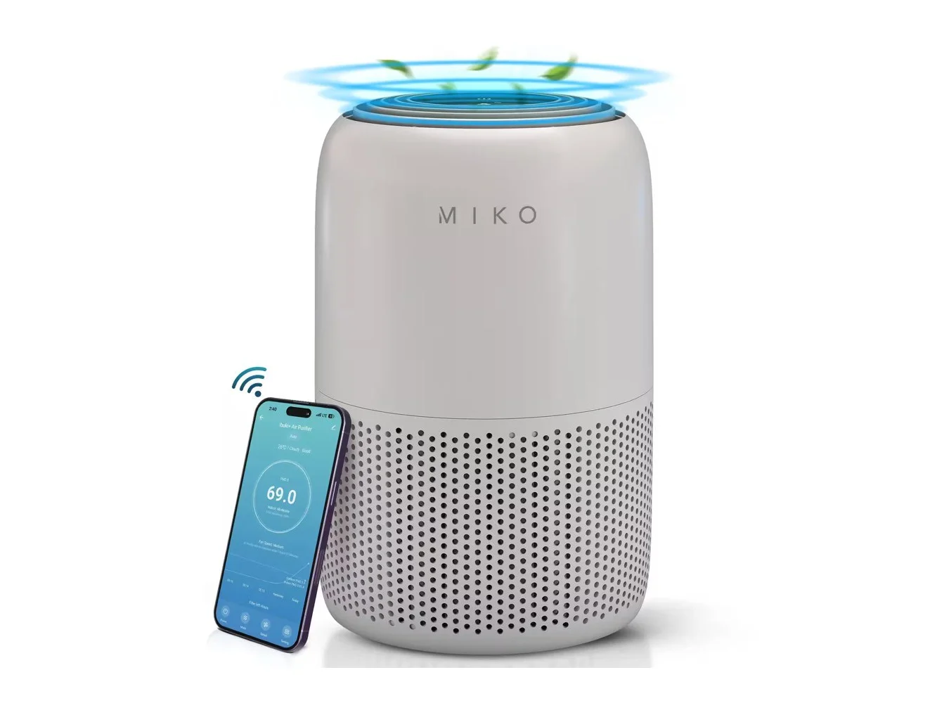 **Miko - Smart Air Purifier – App-Controlled, H13 True HEPA, Covers 770 sq. ft., Quiet 3-Stage Filtration - Gray**