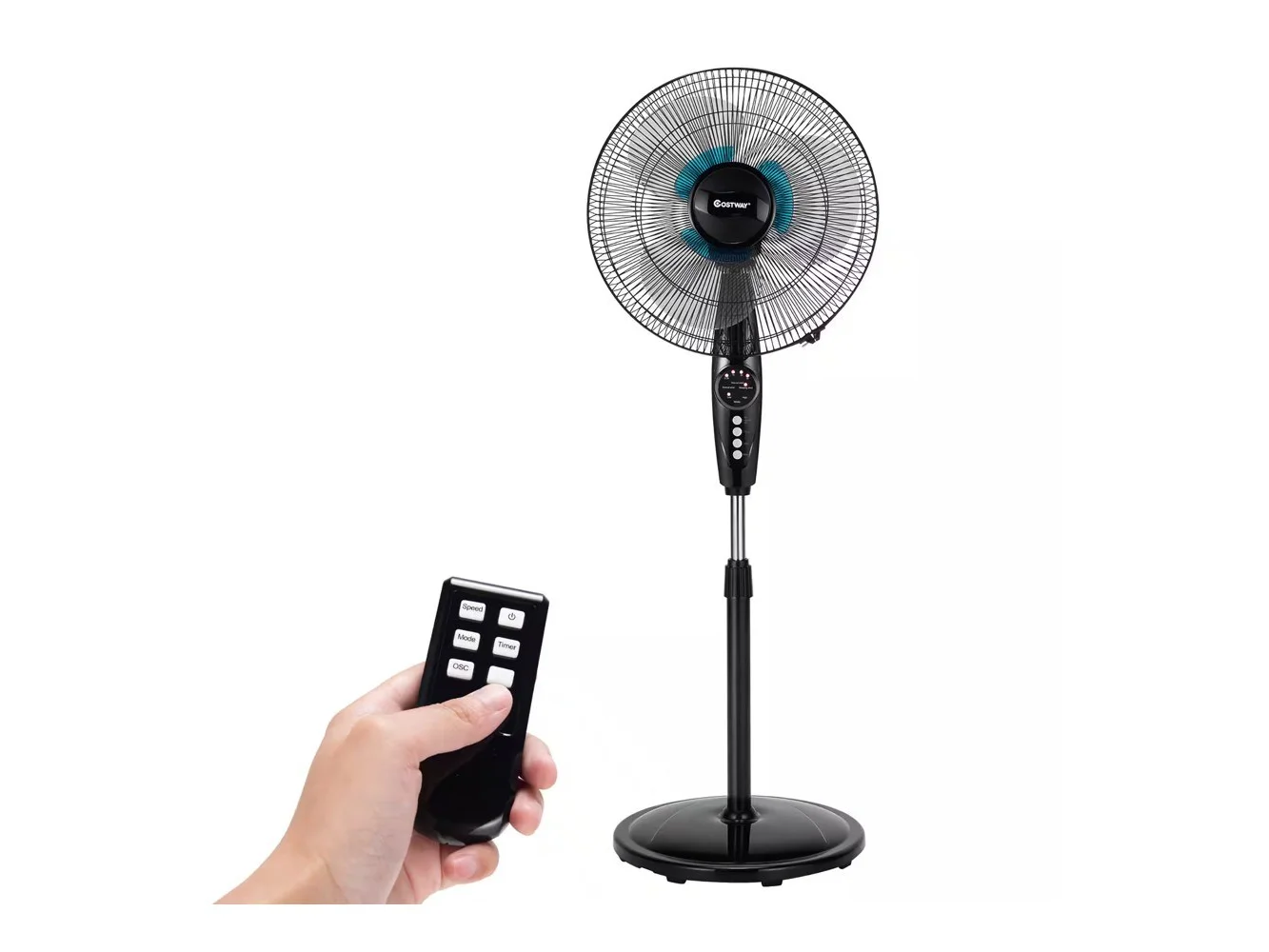 **Costway - 16" Adjustable Oscillating Pedestal Fan Dual Blades w/Remote Control - Black**