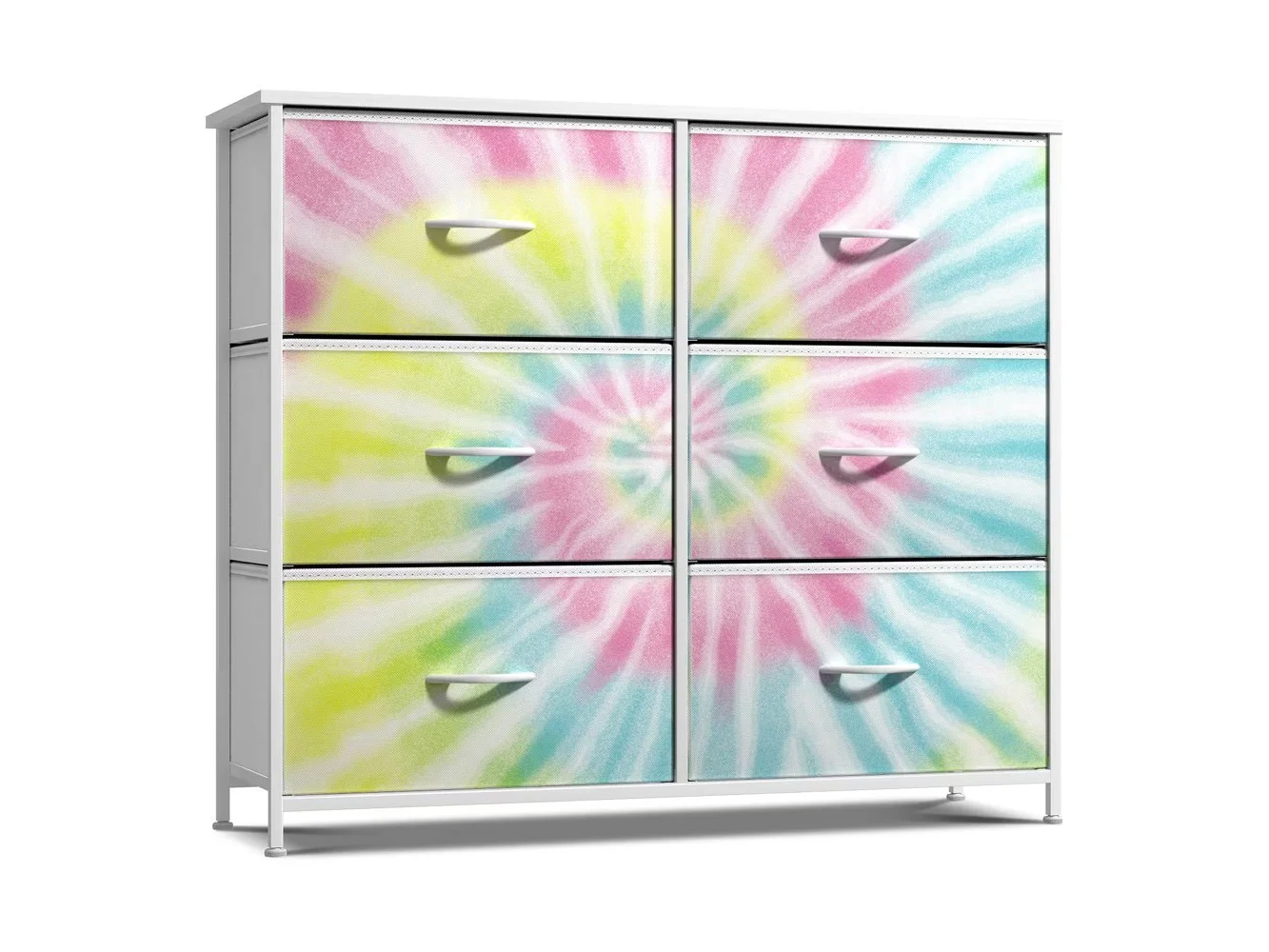 **Sorbus - Dresser with 6 Drawers, Furniture Storage Tower Unit for Bedroom, Hallway, Closet Wood Top Fabric Drawers Chest - Tie-Dye Pink Yellow Blue**