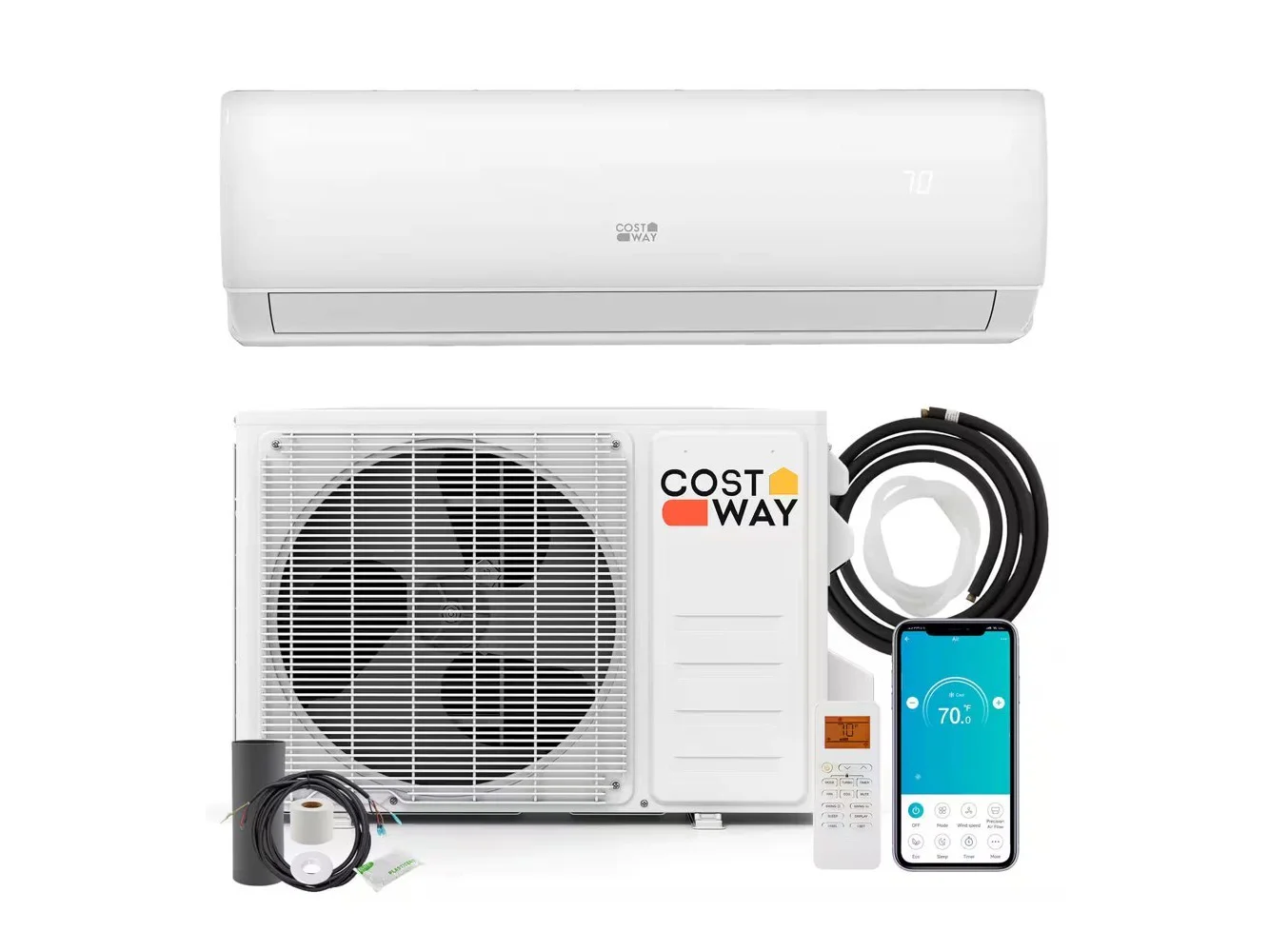 **Costway - 17000 BTU Wifi Enabled Mini Split Air Conditioner & Heater Works with Alexa - White**