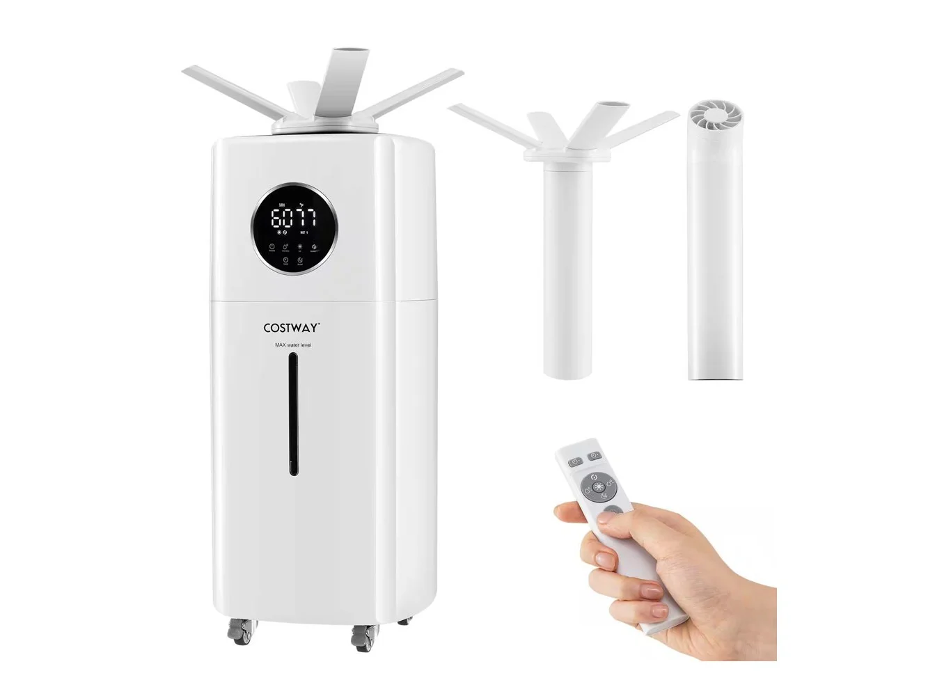 **Costway - 2200 sq.ft Whole House Humidifier 5.5Gal Top Fill Cool Mist Humidifier with Wheels - White**