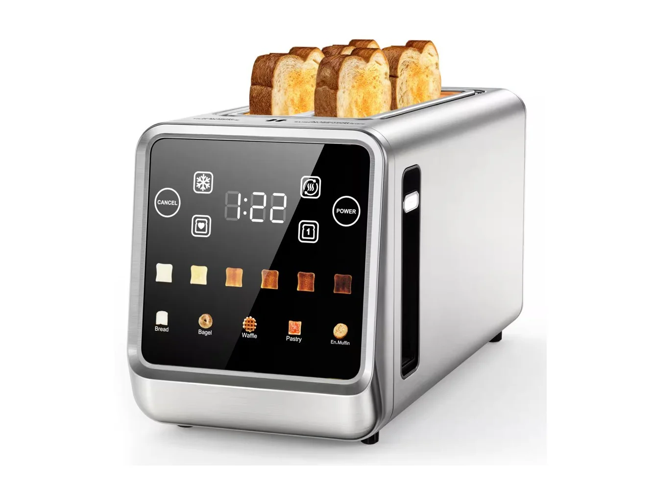 **Teendow - Touchscreen Toaster 4 Slice 1400W, Stainless Steel Smart Bread Toaster with 1.5" Wide, 5 Bread Modes, 6 Shade Settings - Black**