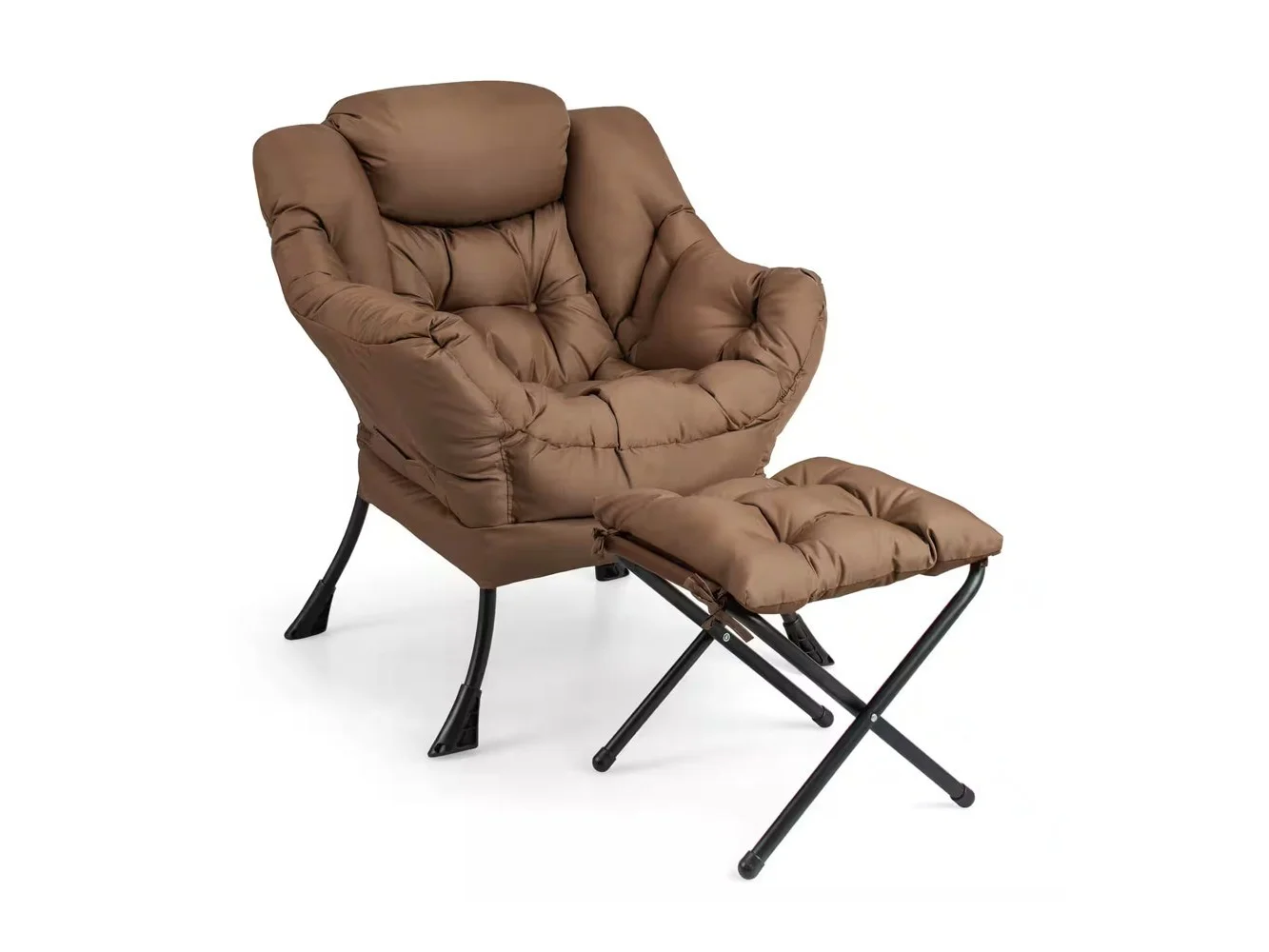 **Costway - Lazy Sofa Chair with Folding Footrest and Storage Pocket - Brown**