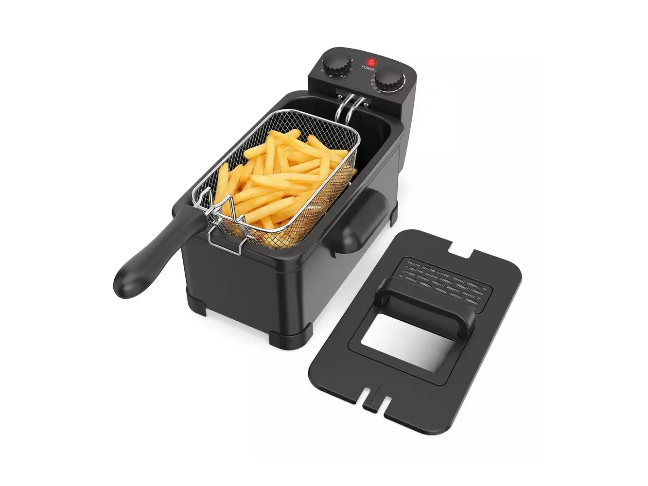 **Costway - 3 Liter Electric Deep Fryer 1700W Oil Fryer with Detachable Frying Basket - Black**