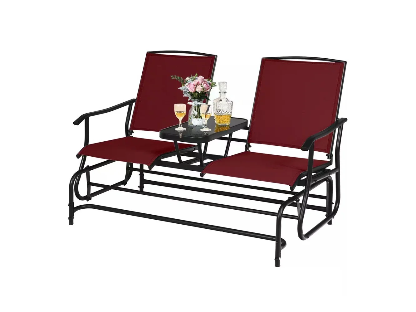 **Costway - 2 Person Outdoor Patio Double Glider Chair Loveseat Rocking - Wine**
