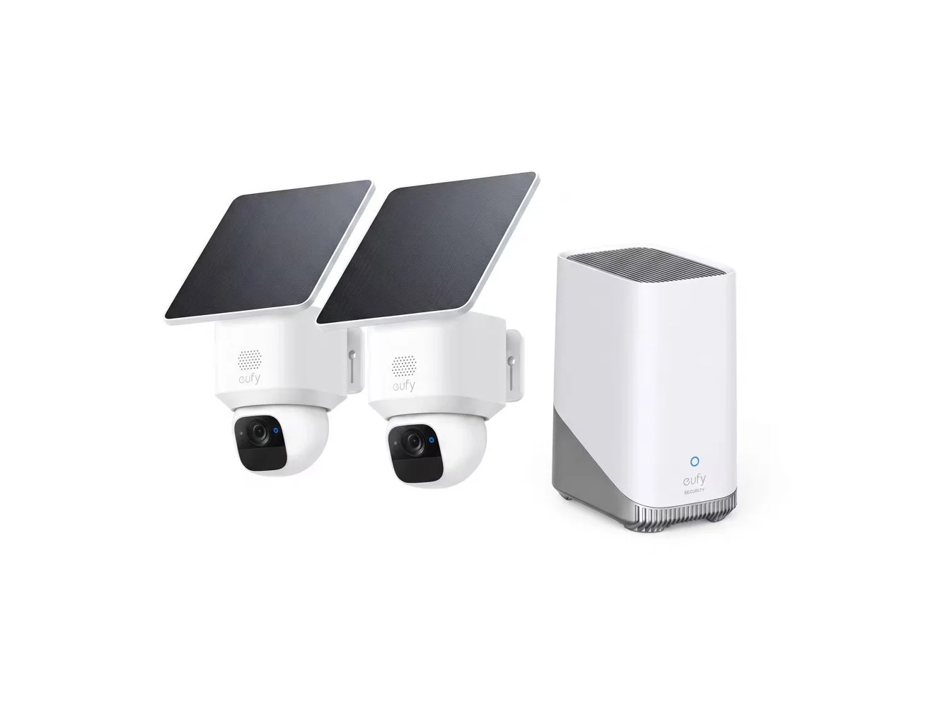 **eufy - SoloCam E30 2Cam & Homebase S380(NEW), Solar Camera Outdoor Wireless,360° AI Tracking,2K Clarity,0 Monthly Fee - White**
