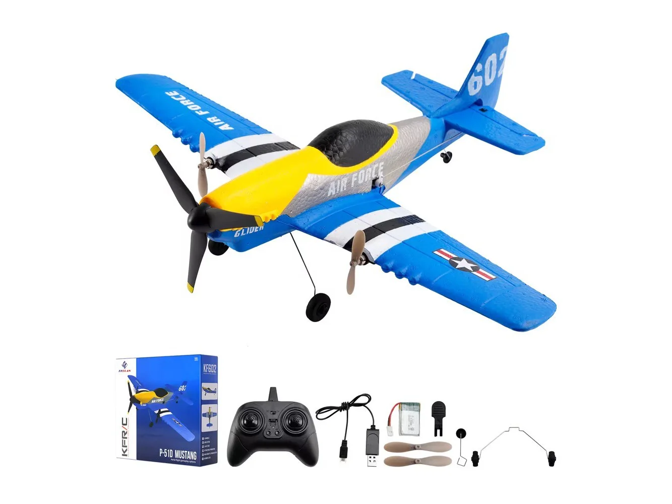 **Topteng - P51 3CH RC Airplane with 6-Axis Gyro Stabilizer - 2.4GHz Remote, 2 Batteries, EPP Foam, 20min Flight, Beginner-Friendly​**