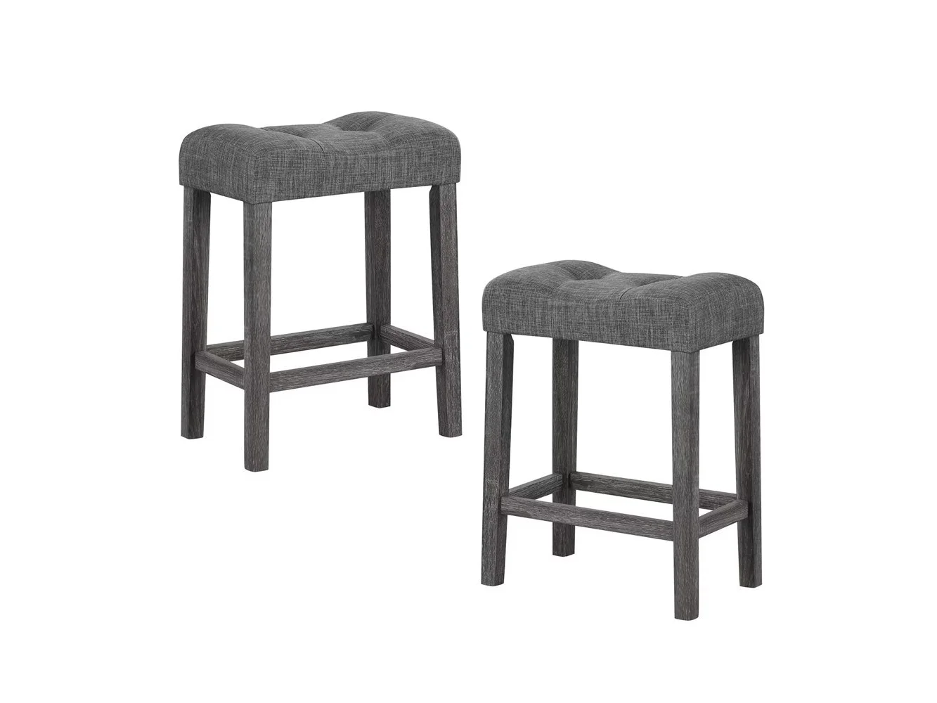 **Gymax - 24'' Saddle Bar Stools Set of 2 w/ Footrest Rubber Wood Frame for Kitchen Island - Gray**