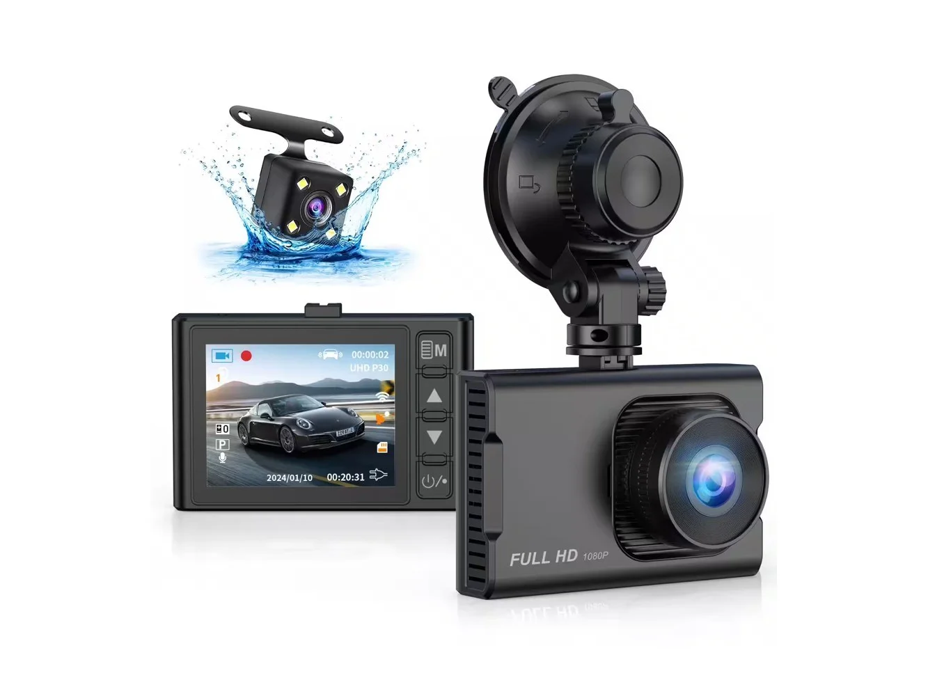 **NEXPOW - Dual Dash Cam Front Rear 1080P Car Camera Night Vision G Sensor Loop Recording LCD Screen**