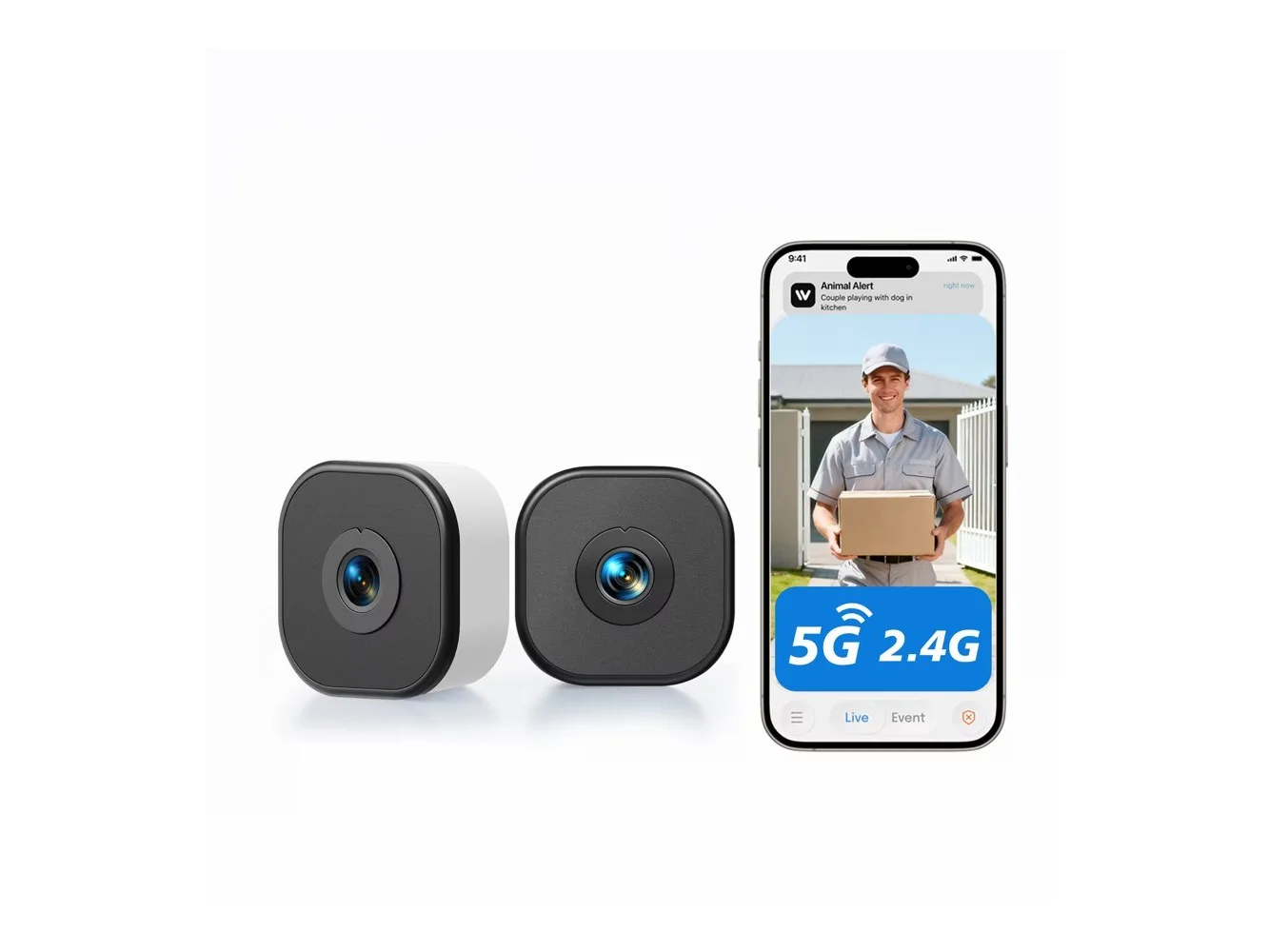 **Parrot Uncle - 2K Window Camera Support 256GB WiFi Indoor Cameras for Home Security with Color Night Vision-Double Peices - White**