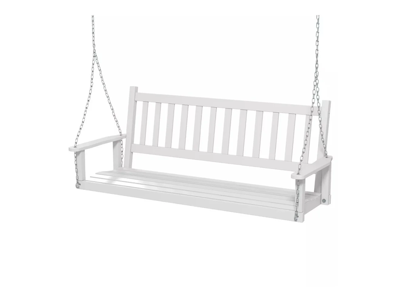 **Costway - 3-Person Wooden Outdoor Porch Swing Heavy Duty Patio Hanging Bench Chair - White**
