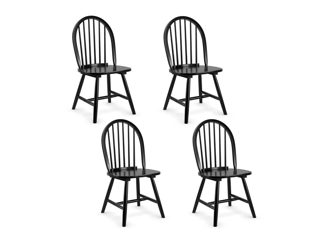 **Costway - Set of 4 Vintage Windsor Dining Side Chair Wood Spindleback Kitchen Room - Black**