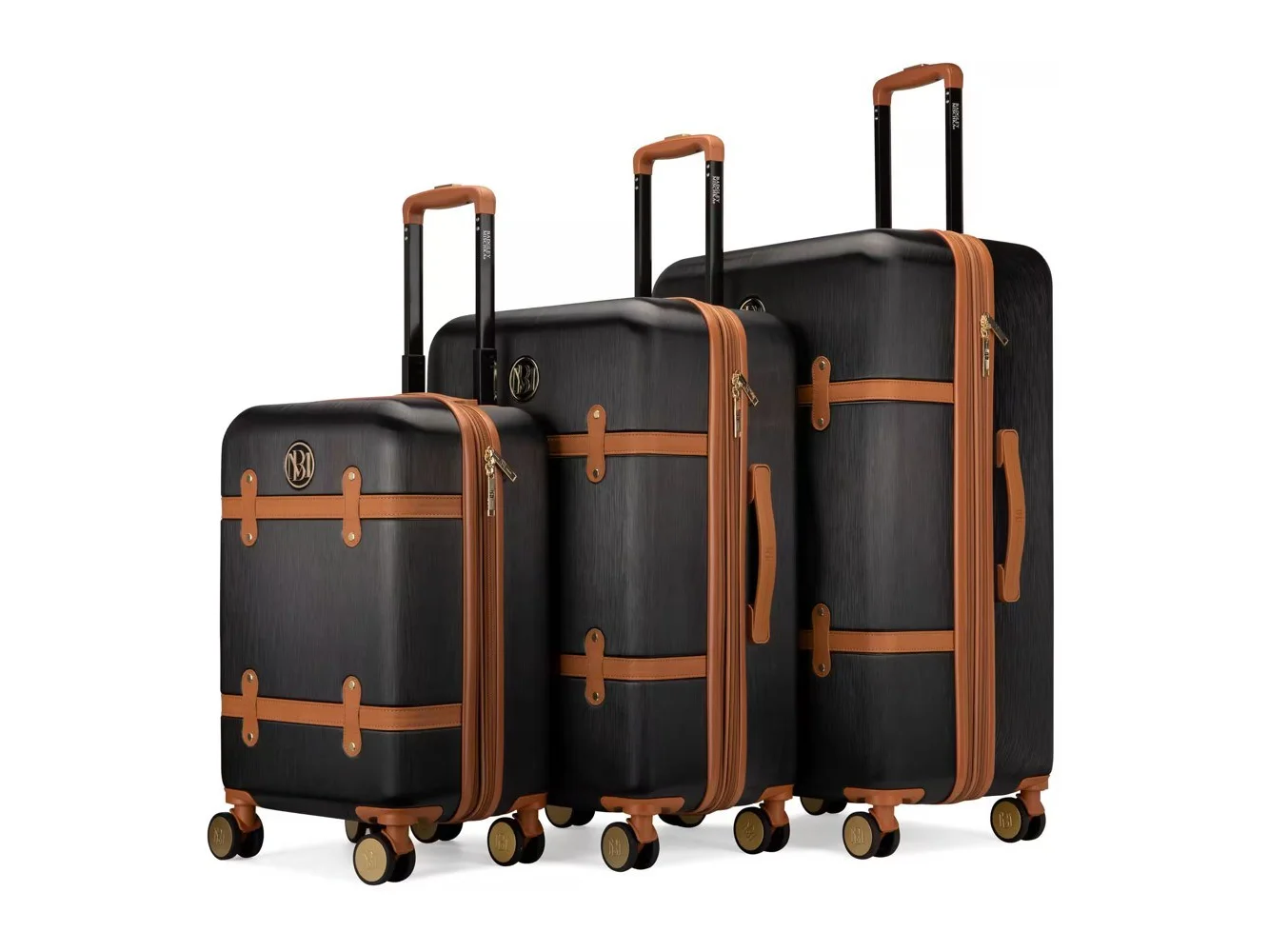**Badgley Mischka - Grace 3 Piece Expandable Retro Luggage Set - Black**