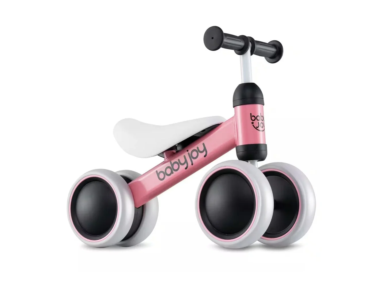 **Costway - 4 Wheels Baby Balance Bike for 2 Years Old Boys Girls with Soft Seat Ride On Toy - Pink**