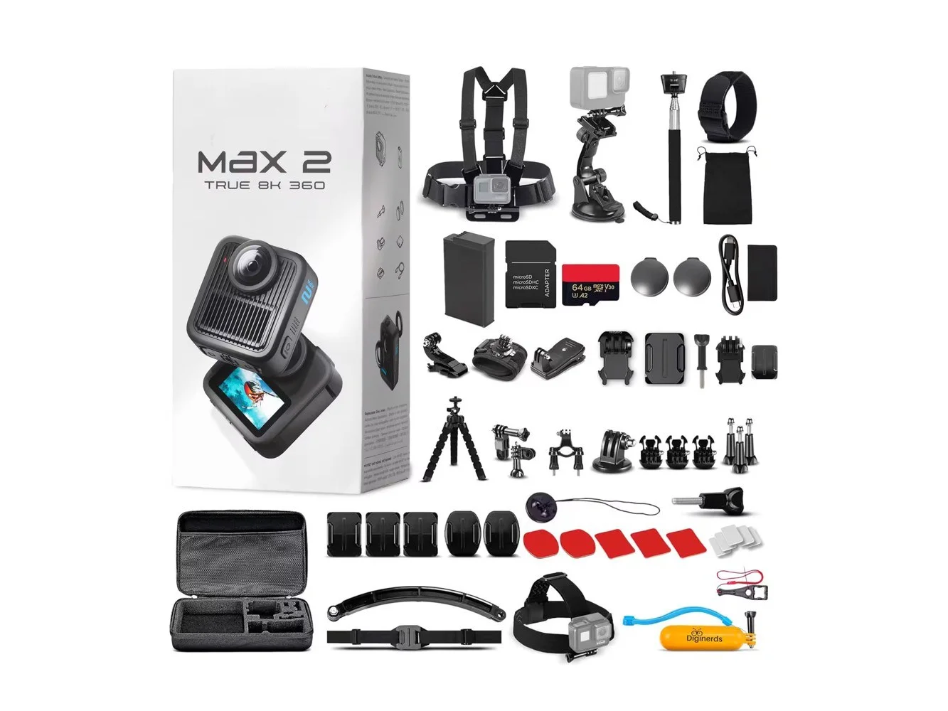 **Bundle - GoPro - MAX2 360 Waterproof Action Camera + Accessory Kit + 64GB Memory Card**