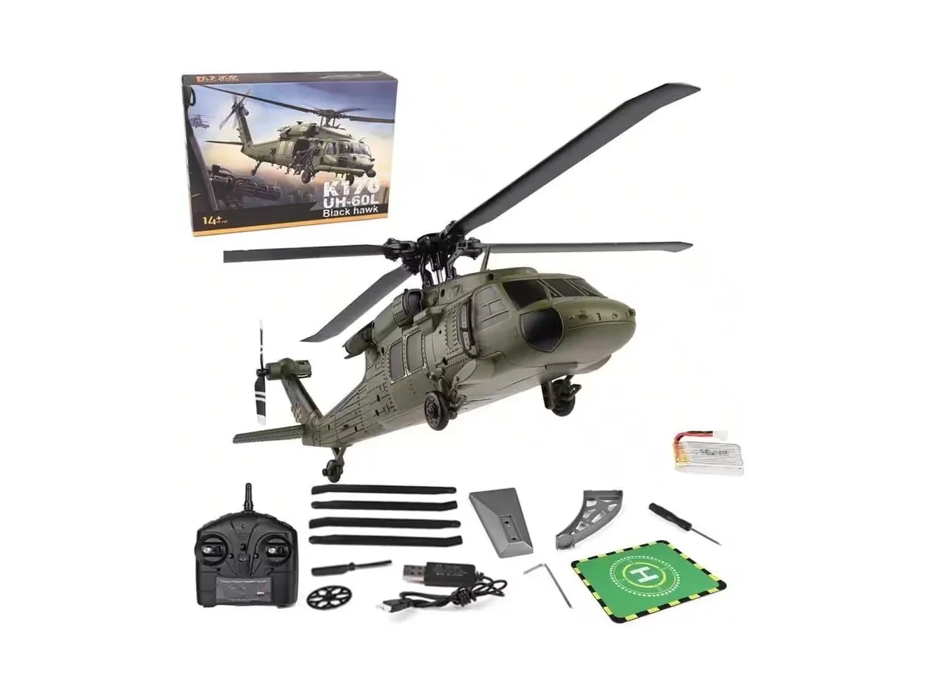 **Topteng - ​​WLtoys K170 4CH Brushless RC Helicopter - 6-Axis Gyro, UH-60L Black Hawk, RTF for Beginners​**
