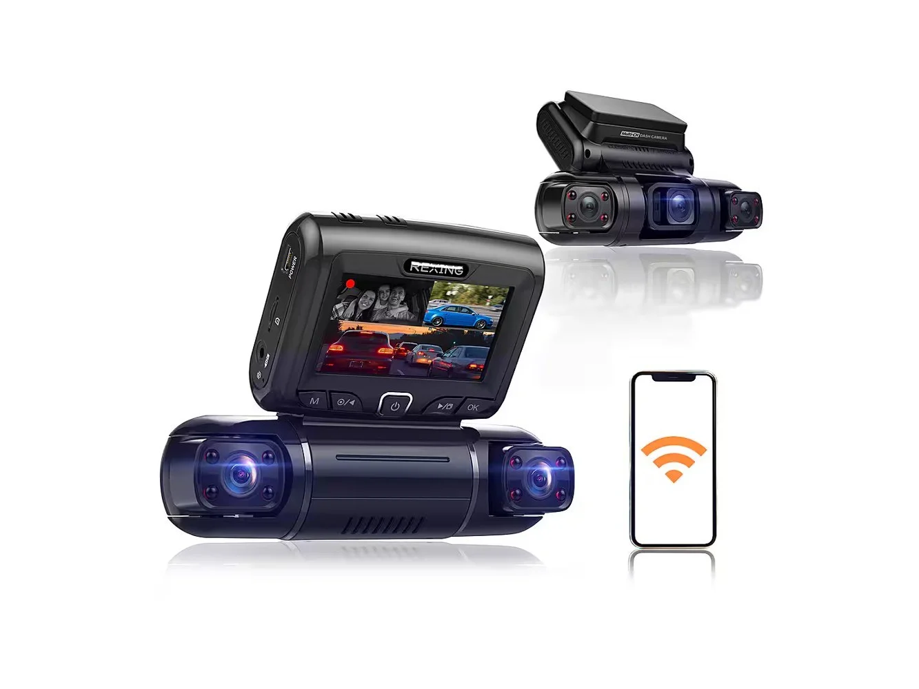 **Rexing - S3 1080p 3-Channel Wi-Fi Dash Cam with Built-in GPS - Black**