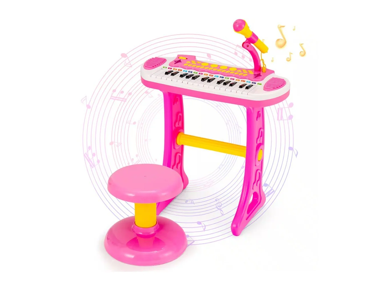 **Costway - 31 Key Kids Piano Keyboard Toy Toddler Musical Instrument with Microphone - Pink**