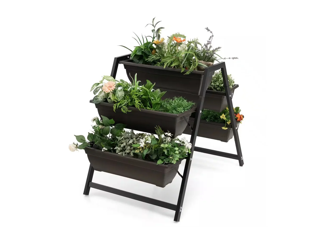 **Costway - 31βH Raised Garden Bed 3-Tier Vertical Planter w/5 Plant Boxes Indoor Outdoor - Black + Brown**