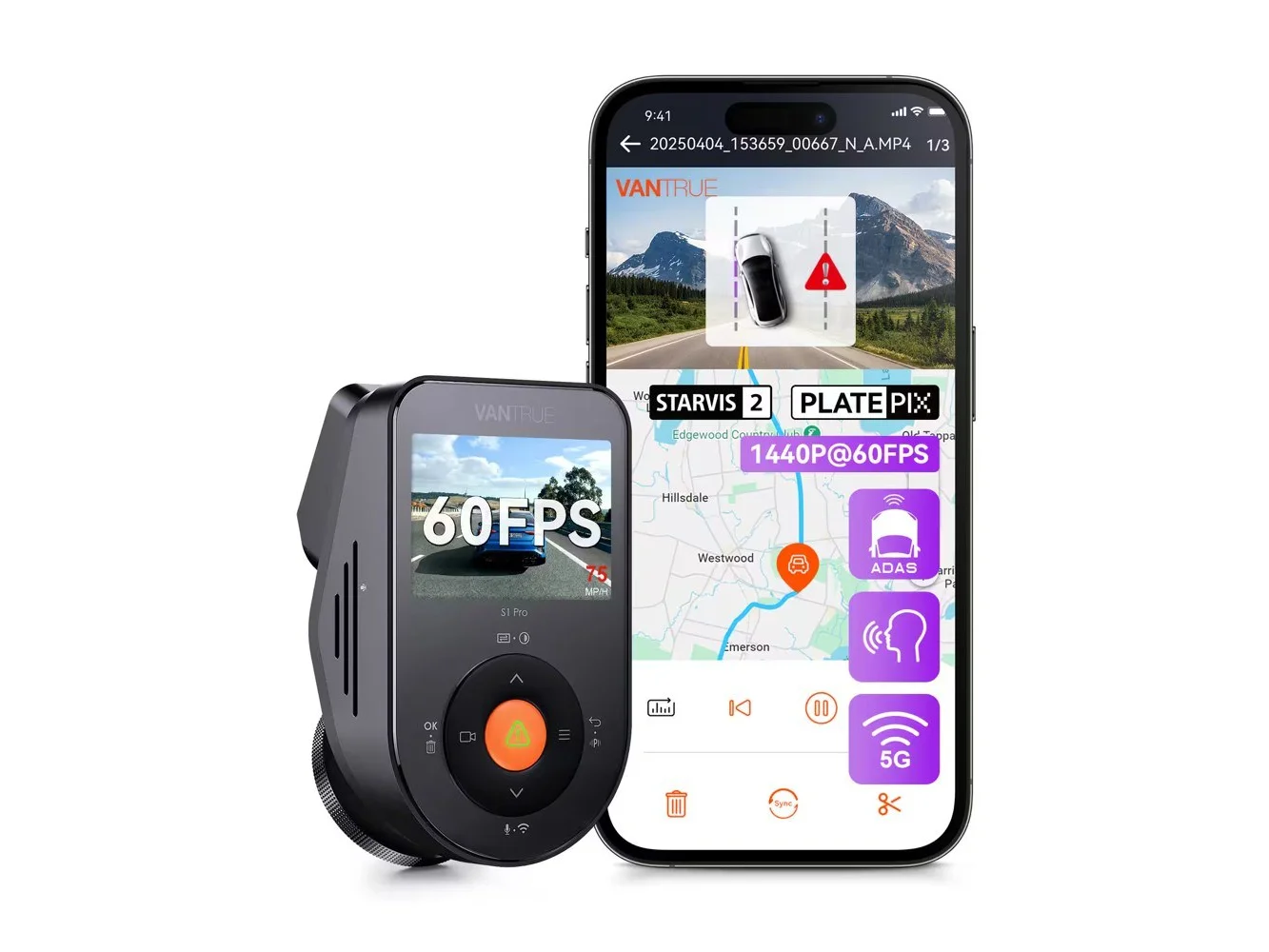 **Vantrue - S1 PRO 3K HDR Mini AI Dash Cam Front, STARVIS 2, Night Vision, ADAS, Parking Mode, Easy Installation - Black**