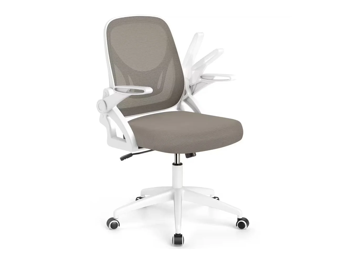 **Costway - Mesh Office Chair with Lumbar Support & Flip-up Arms Rolling Casters for Work - Gray**
