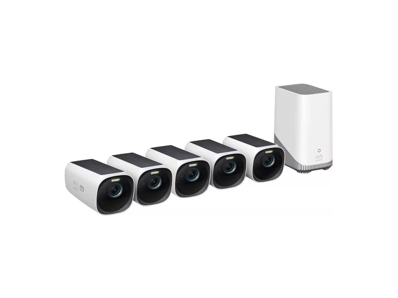 **eufy - eufyCam 3, 5-Outdoor Wireless 4K Solar Powered Security Cameras with HomeBase 3 - White**