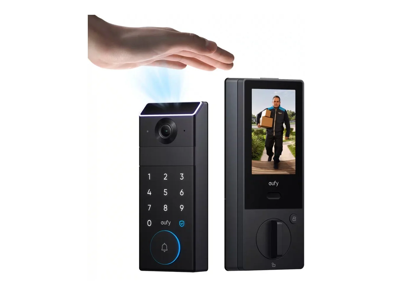 **eufy - FamiLock S3 Max WiFi Replacement Deadbolt with 2K Video Doorbell and Palm Scanner - Gray**