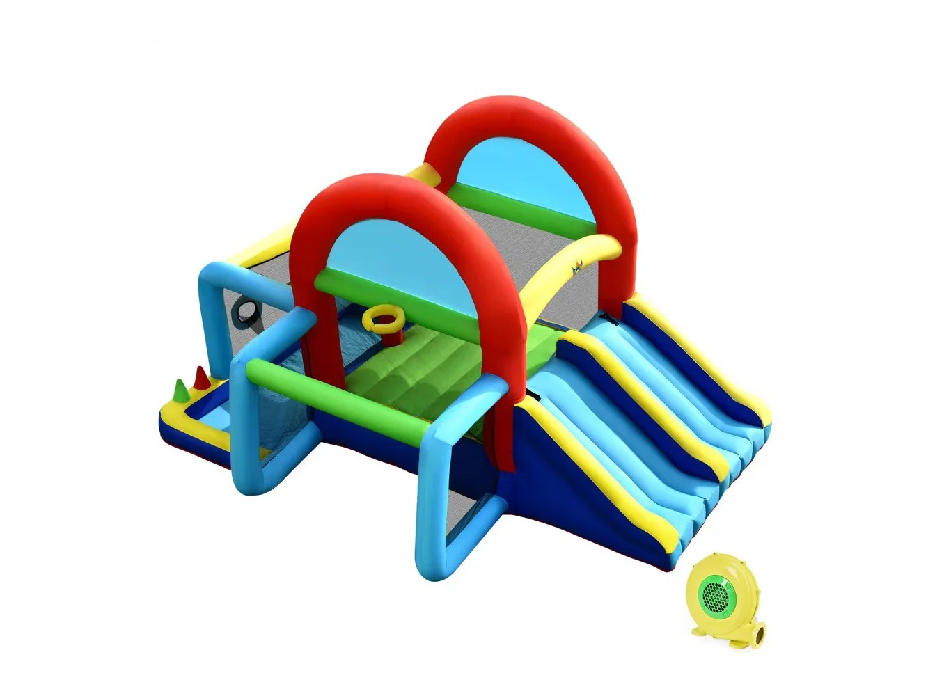 **Costway - Inflatable Bounce House Kids Bouncy Jumping Castle w/ Dual Slides & 480W Blower - Multicolor**