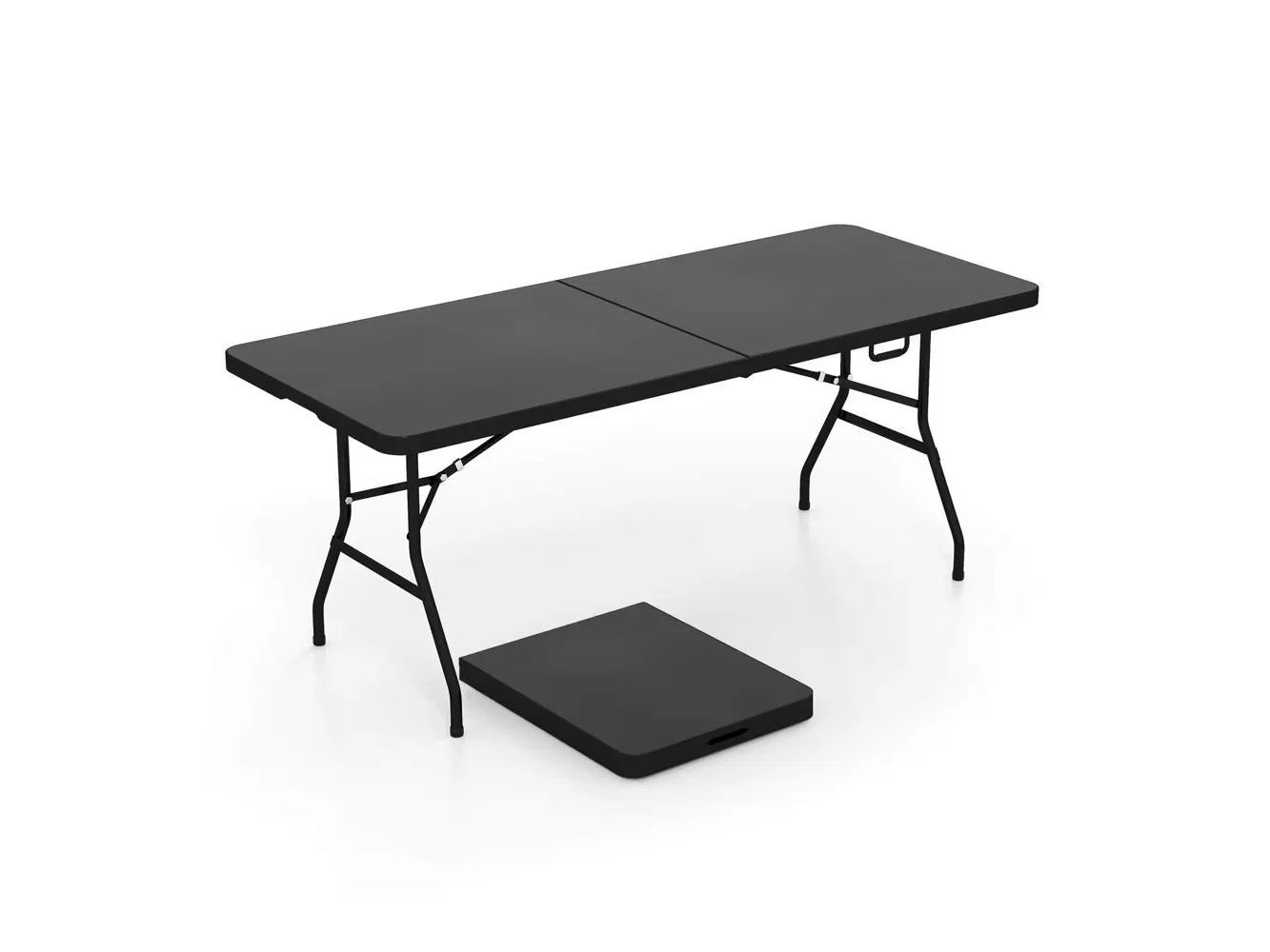**Costway - 6' Folding Table Portable Plastic Indoor Outdoor Picnic Party Dining Camp Tables - Black**