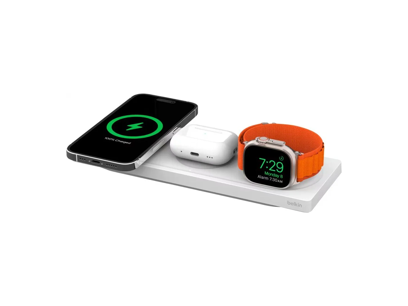 **Belkin - MagSafe 3-in-1 Wireless Charging Pad - Fast Wireless Charging for Apple Watch for iPhone 17, 16, 15, 14 & AirPods - White**